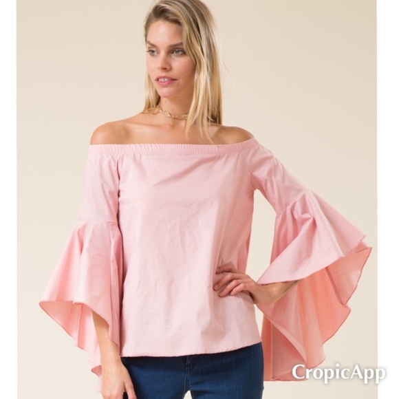 NEW Off Shoulder Top Asymmetrical Trumpet Sleeves - Picture 3 of 3